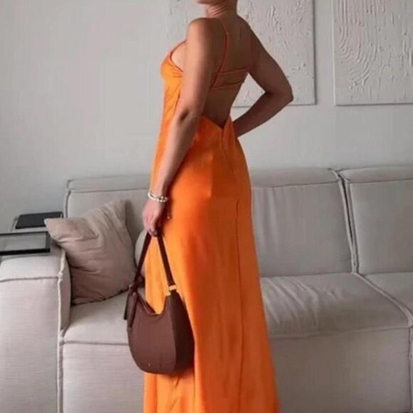 Zara Orange Satin Maxi Dress - Picture 7 of 12